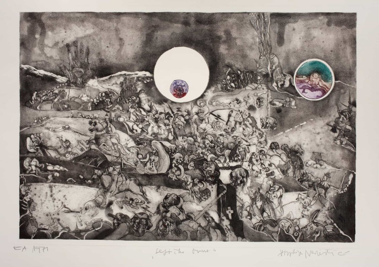 Virgilije Nevjestić, vladao je brojnim likovnim disciplinama. Sjajna tehnička postignuća u grafičkim tehnikama odlikuje bogata i živa naracija u kojoj se ljudski likovi isprepliću s elementima prirode i urbanih pejzaža u fantastičnim svjetovima nadrealističkog ugođaja. Četiri desetljeća stvaralaštva obuhvaća tisuće i tisuće grafičkih listova, desetke grafičkih mapa i bibliofilskih izdanja, oduševljavjući snagom imaginacije i sposobnosti pričanja priča profinjenim vizualnim jezikom figuracije s povremenim prodorima u apstrakciju.